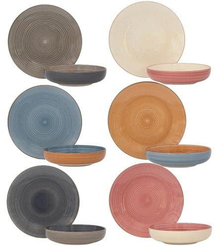NAMAI - Servizio Piatti 6 Persone - Piatti Porcellana - Adatti in Lavastoviglie e Microonde - Piatti Colorati - Set Piatti 12 Pezzi - Set Piatti 6 Persone (MAYA)