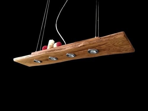 FRIESENLICHT MAYA Esstischlampe Pendelleuchte Unikat Holz Hängelampe Hängeleuchte Led Vintage Set Leuchte Lampe Eiche dunkel geölt Massiv mit Baumkante (80cm) …