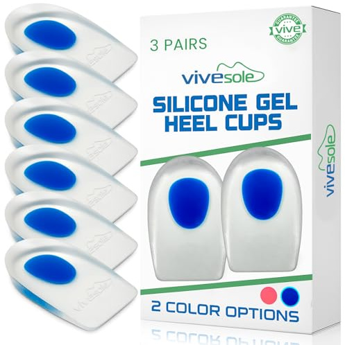 ViveSole Gel Heel Pads (3 Pairs) - Silicone Cups for Plantar Fasciitis - Shoe Inserts for Sore Heel Pain, Bone Spur & Achilles Pain (UK Men's (5-8.5))