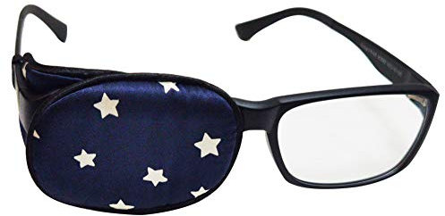 Couvre-lunettes en soie pour enfants et adultes, utilisé pour l'amblyopie, le strabisme, couvre-lunettes correctif - Motif étoiles blanches sur bleu