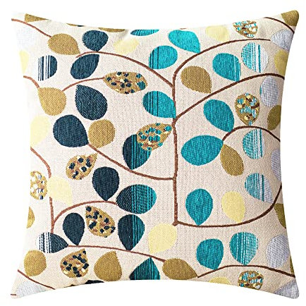 CaliTime Kissenbezüge Kissenhülle Kissenbezug Überwurfkissenhülle für Couch Sofa Heimdekoration Luxus Chenille süße Blätter beidseitig 45cm x 45cm Ecru Teal Grey