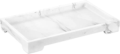 Luxspire Badezimmertablett, Harz Toilettentank Aufbewahrungstablett, Vanity Organizer Rechteckige Harzschale Platte für Gewebe, Kerzen, Seife, Handtuch - Kies Weiß
