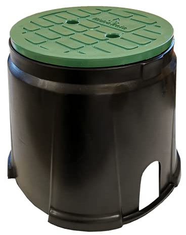 RIEGOPRO Arqueta de Riego Circular Mediana para Enterrar con 2 Salidas. Ø Base 34,5cm - Ø Tapa 24cm - Altura 27cm. Tapa Roscada. Robusta y Resistente