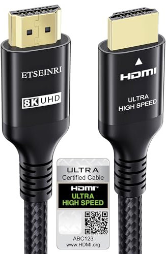 Etseinri Cable HDMI 2.1 1 Metros, Certificado 10K 8K 4K Cable HDMI® Ultra Alta Velocidad 1440P@240/165/144/120Hz HDMI Cable Trenzado 48Gbps HDCP 2.3 D-olby Atmos Vision eARC HDR TV Monitor Proyector