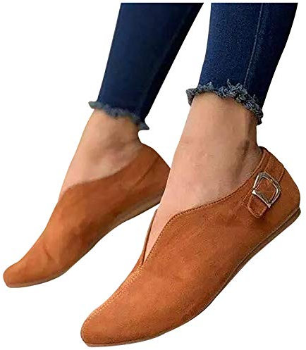 HLIYY Damen Flache Ballerina Slip On Schuhe Pointed-Toe Lässige Geschlossene Ballerinas Klassische Freizeitschuhe Elegante Leichte Mokassins Halbschuhe Bootsschuhe Low Top Slippers, Braun, 37 EU