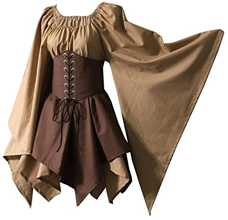 Bichingda Vestido tradicional irlandés para mujer, disfraz medieval renacentista, manga acampanada, corsé para Halloween, vestido corto victoriano