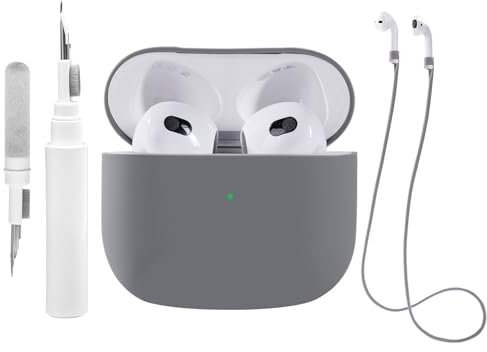 Teyomi Hülle Kompatibel mit Airpods 3 mit Reinigungsset, Silikonhülle kompatibel mit Apple AirPods 3 Case, für Airpods 3 Generation Hülle, für Airpods 3 Schutzhülle mit Straps(Grau)