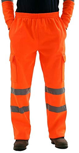 Herren Arbeitshose Reflektierend Hosen Warnschutzhose Gelb Orange Drawstring Reflektionsstreifen Nachtlauf Jogginghose Multi-Pocket Sicherheitshose Arbeitskleidung Rangerhose (Orange, XXL)