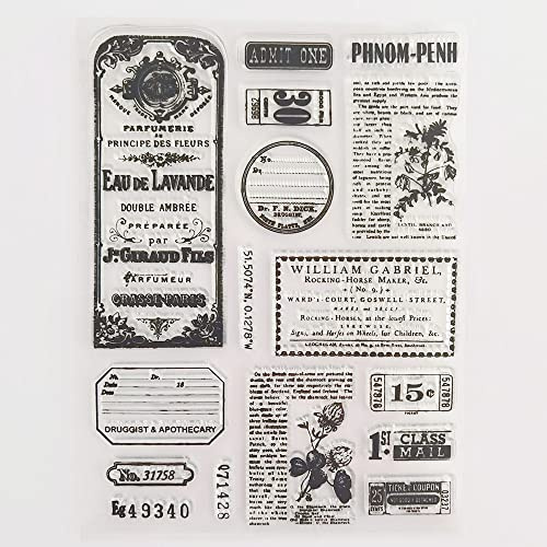 Linda Craft 1 Stück große Vintage-Blumenpfosten Ticket transparente Stempel für Kartenherstellung Dekoration und DIY Scrapbooking
