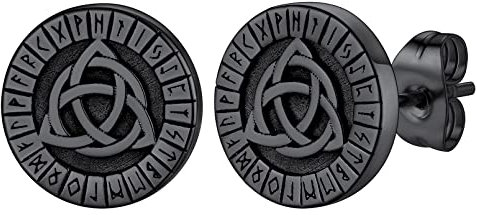 FaithHeart Schwarz Piercing Ohrstecker für Herren Männer Wikinger Keltischer Knot Ohrstecker mit Rune Symbol für Geburtstag Weihnachten