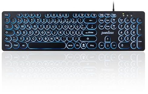 Perixx PERIBOARD-317R USB Backlit Wired Keyboard - Capital Letters - Bright Tri-Colour LED - Elegant Round Keys - German QWERTZ Layout