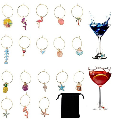 Weinglas Anhänger Charms,18 Stück Weinglas Charms Ringe,Glasmarker Ring,Getränke Markierungen,Charm-Marker Mit Strandthema,Für Weinmarker Weinglasringe, Weinglasanhänger Weinparty-Dekorationen
