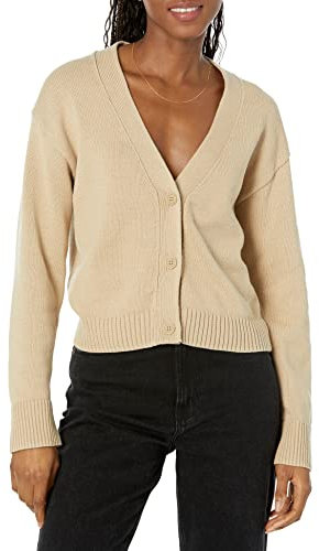 Amazon Essentials Damen Kurzer Cardigan mit V-Ausschnitt in lockerer Passform, Bräunen, S