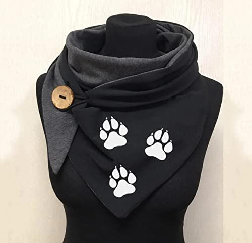 Damen Dreiecksschal,Winter Poncho Cape mit Knopf Herbst Halstuch Kuschelig Winterschal Vintage Lässige Wickelschal Schal Warme Schal Halswärmer Retro Drucken Herbstschal Weich Scarf,Fußabdruck