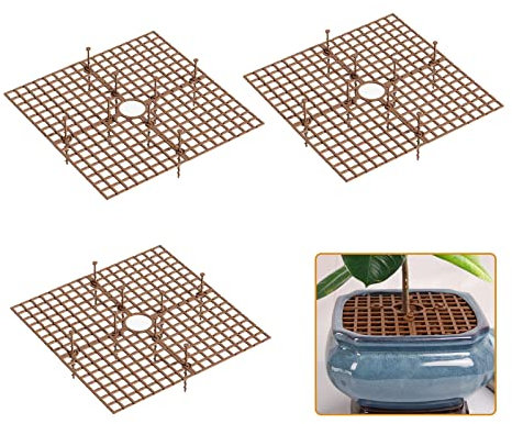 Hoypeyfiy Blumentopfschutz, 3-er Set tück Blumentopf-Gitter Blumentopf-Bodenschutz Blumentopf-Abdeckungsschutz von Tieren, Katze, Grabstopper, Quadratische Seitenlänge 30cm Braun