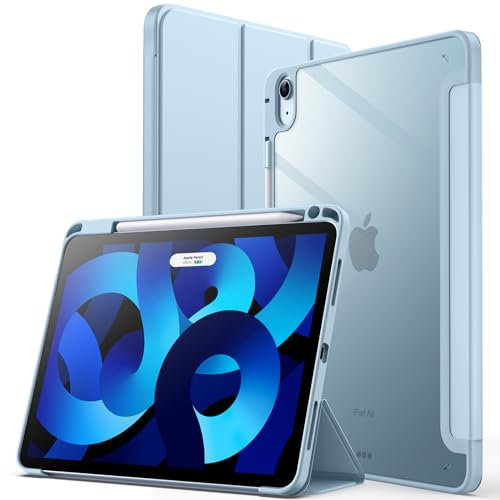 JETech Case for iPad Air 11-Inch M3/M2 (2025/2024), iPad Air 5/4 (2022/2020 5th/4th) with Pencil Holder, Clear Transparent Back Slim Stand Shockproof Tablet Cover, Auto Wake/Sleep (Sky Blue)