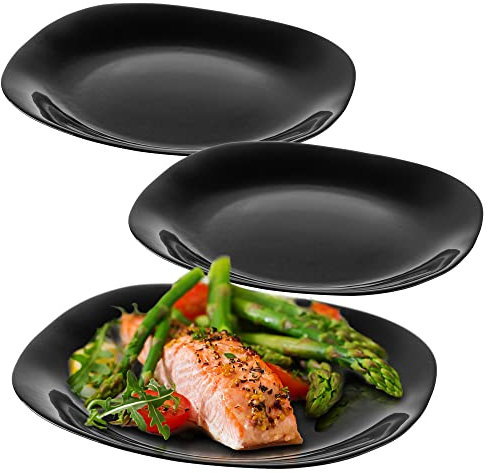 KADAX Assiettes Plates en Verre Trempé, L'Alliance Parfaite entre Esthétique Moderne, Qualité Supérieure et Résistance Inégalée (Noire, Lot de 3)