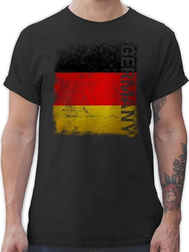 T-Shirt Herren - Fußball EM WM - Germany Vintage Flagge - 5XL - Schwarz - Deutschland-t-Shirt Fussball Shirt männer Europameisterschaft German Tshirt Deutschland fussballtrikot fu Ball Germania