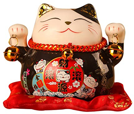Zerodis Lucky Cat Spardose 11,4 cm Katze Sammlerfigur Exquisite Niedliche Glücksbringer Glückskatze Fengshui Katze Spartopf Schreibtischdekoration Geschäftsgeschenk (Schwarz)