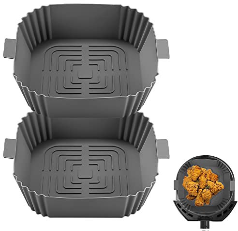SALADOCY 2 Piezas Bandejas de Freidora de Aire, Cesta Cuadrada, Reutilizables y Antiadherentes, para Horno y Microondas (Gris)