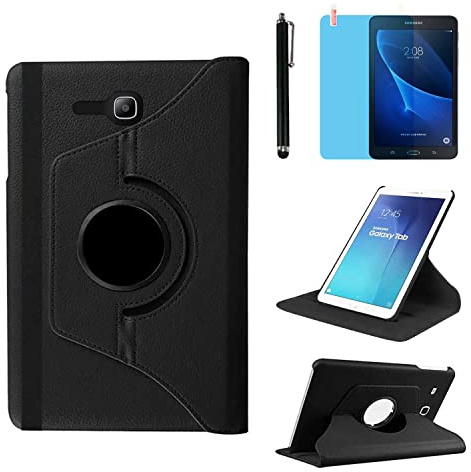 Funda para Samsung Galaxy Tab 3 Lite 7.0'' 2014 Casos (SM-T110 T111 T113 T116),360 Rotación Soporte Protección Cubrir Tableta Case,Tener bolígrafo,Película Protectora (Black)