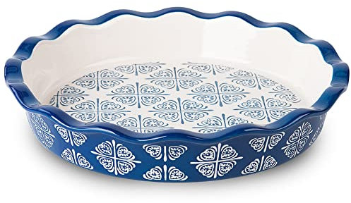 Wisenvoy Molde de cerámica para tartas, plato azul para tartas, plato profundo de porcelana, sartén antiadherente para tartas