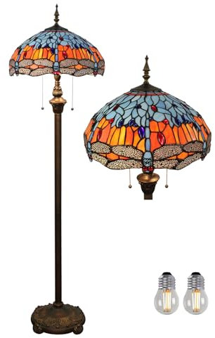 Kinbolas Stehlampe Tiffany Style 16 Zoll Retro Libelle Buntglas Lampenschirm leselampe Vintage stehende lampe Boho Art Deko Schlafzimmer Wohnzimmer standleuchte- Pedal Switch(Color:C-4)