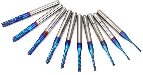 10Pcs Carbide Router Cutting, Spiral Upcut Router Bit Bit Blue Corn End Cutter Mill Engraving Bit For Cnc Pcb Machinery