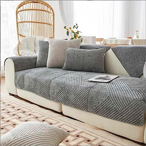 XRDSHY Samt Sofabezug rutschfeste Sofadecke，sofaschutz1 2 3 4-Seater L Shape Sofaschoner,Hund Katze Überwurf Hundedecke Ecksofa Sofa Schutzdecke Sofaschutz Hund Kratzschutz Katze,Grau-110x210cm