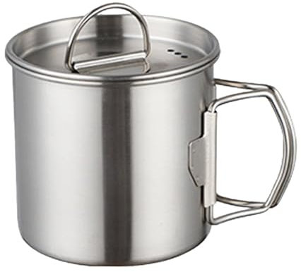 HERCHR 350ML/ 500ML Camping Cup Pot, Stainless Steel Water Cup Mug with Foldable Handles and Lid Coffee Cup Hatterproof Insulated Mug Coffee Mug for Travel, Camping and Backpacking (350ML)
