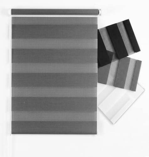 Ev Dekor Zebra/Vision-49cm Wide x 210cm Drop Grey Zebra Roller | Home Gadgets Day and Night Zebra Roller Blind Dual Layer Fabric Aluminum Rail Translucent or Blackout blind for Home Office