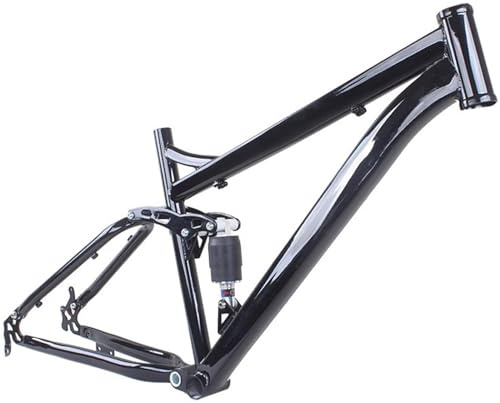 DHNCBGFZ Gefederter MTB-Rahmen 26er-Mountainbike-Rahmen 17-Zoll-Scheibenbremse Stoßdämpfung Modifiziertes MTB-Rahmenzubehör Leuchtendes Schwarz Mit Hinterem Stoßdämpfer