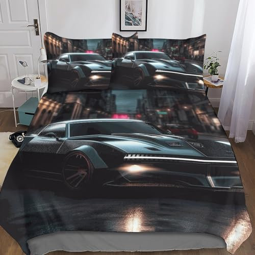 LOUSON Bettwaren & Bettwäsche 3D Bedding Set Bettwäsche Racing Car Mikrofaser 3teilig Kinder Mit Kissenbezug Room Decor Mit Reißverschluss Für Allergiker Einfache Pflege