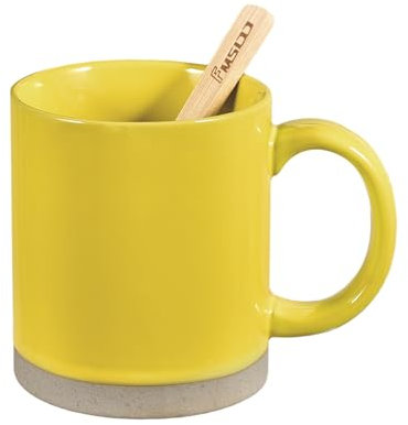 15oz Modern Stoneware Large Coffee Mug with Handle Novelty Tea Cup Idea Gift for Men Women Office Work, Yellow Black with Toasted Sandy Bottom