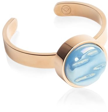 Roségold Ring mit Stein in blau • Offener Edelstahlring • 18k vergoldeter Edelstahl & recyceltes Glas • nachhaltiger Halbedelstein-Look • größenverstellbar (min. Ø 16 mm)