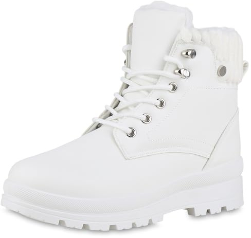 VAN HILL Damen Stiefeletten Worker Boots Warm Gefüttert mit Blockabsatz Profilsohle