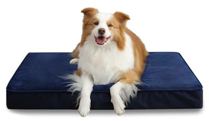 Jaspuriea Large Dog Bed Washable with Waterproof Removable Cover, Orthopedic Dog Bed with Anti-Slip Bottom, Deluxe Flannel Comfy Dog Crate Mattress, Blue, 90x60x9cm