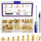 Swpeet 152 remaches de cuero con tornillo de oro M5x5mm, 6mm, 8mm, 10mm, 12mm, con punzón y destornillador, perno de doble cabeza redonda y plana para proceso de cuero DIY