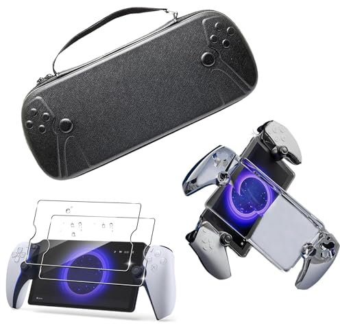 AriKroii Tasche für PlayStation Portal Remote Player [4 in1] Schutzhülle für PS Portal Remote Player und 9H Härte gehärtetes Glas Bildschirmschutz 2 Stück für PlayStation Portal Zubehör
