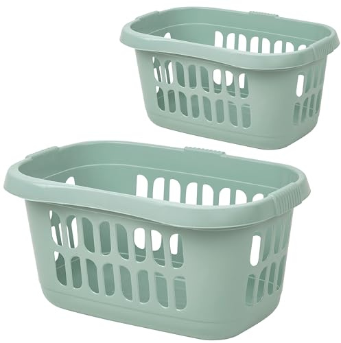 2x Hüft Wäschekorb 43L GRÜN mit 3 Griffmulden 60x39x29cm Löcher Kunststoff