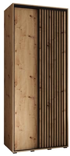 MEBLE KRYSPOL Lanko 1 Schrank mit Zwei Schiebetüren mit Stange, Regale - Moderner Aufbewahrungsschrank für Schlafzimmer, Wohnzimmer - 235,2x100x45 cm - Artisan Artisan Schwarz