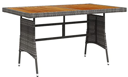 Mengtu Gartentisch Garten Esstisch Balkontisch Terrassentisch Tisch Wetterfest Grau 130x70x72 cm Poly Rattan & Massivholz Akazie Gartenmöbel