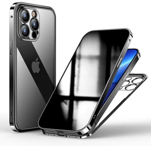 Case for iPhone 13 Pro with Privacy Screen,Anti-Peeping Tempered Glass Double-sided Phone Case Cover,Magnetic Metal Bumper/360 Full Body/Camera Protector/Anti-Spy Case for Apple 13 Pro 6.1,Black