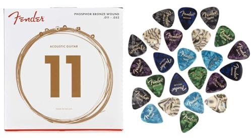 Fender 073-0060-405 60CL .011 - .052 Phosphor Bronze & 351 Shape Premium Picks 24 Count