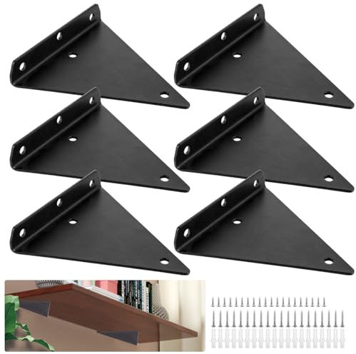GBACHOOSE 6 Pièces Support Etagere Triangle, 14 x 13 cm Supports D'étagère Flottant, Support Etagere Invisible, Support Etagere Murale Métal, Fixation Invisible Étagère pour Étagères Ouvertes