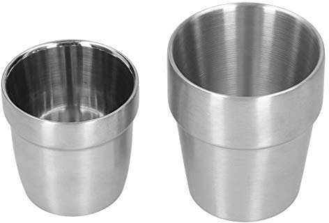 Stainless Steel Beer Tumblers,Double Walled Camping Coffee Mugs,2pcs Stainless Steel Double Wall Cups Restaurant Beer Mug Water Coffee Cup (180ml 300ml)