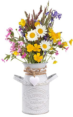 BEIJIALY Vaso per Fiori in Latta, Secchio per Fiori in Ferro Galvanizzato, Brocca per Fiori in Metallo Secchio per Fiori Decorativo da Giardino Francese, Vaso per Brocca Bianco Francese, Vasi(Piccolo)