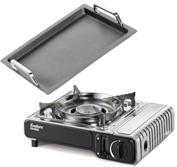 Klaus grillt Gastronorm - Grillplatten-Set mit Gaskocher to go von Enders-Maveriq, Grillplatte GN 1/2 glatt, Nicht-Induktion, 26,5 cm x 32,5 cm, mit Edelstahlgriffen, AMZN-KG-22733-G-Set