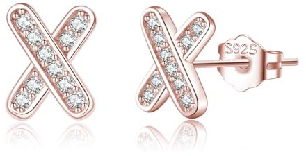 Reffeer Ohrstecker aus massivem 925er Sterlingsilber mit dem Buchstaben X für Frauen, Ohrringe, CZ X-Ohrringe, Ohrstecker (C-Roségold)