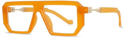 WxuuLTGJR Quadratische Brillenfassungen, Herren- und Damen-Brillen, Luxusbrillen mit unregelmäßigen Scharnierbeinen und rechteckiger Form, Orange